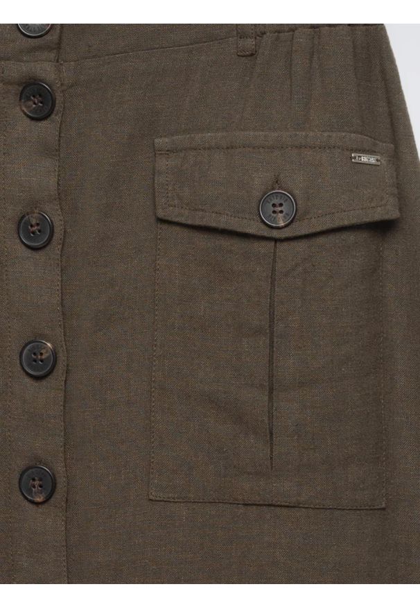Big-Star - Spódnica damska lniana midi khaki Roliana 303. Okazja: na co dzień. Kolor: zielony. Materiał: len. Styl: casual