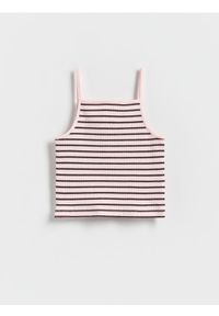 Reserved - Top w paski - pastelowy róż. Kolor: różowy. Materiał: bawełna. Wzór: paski