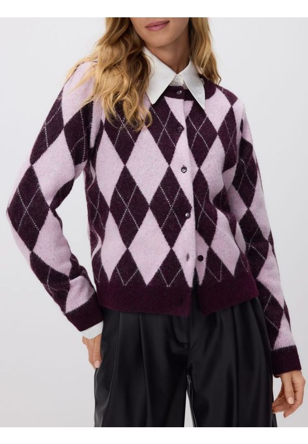 Reserved - Kardigan w romby - wielobarwny. Materiał: dzianina, wełna