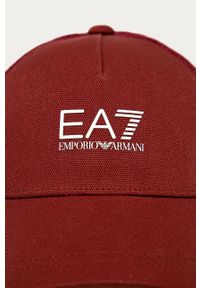 EA7 Emporio Armani - Czapka. Kolor: czerwony. Materiał: tkanina, bawełna, poliester, materiał. Wzór: gładki #4