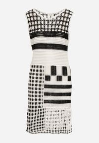 Born2be - Biało-Czarna Dopasowana Sukienka z Bawełny o Ażurowym Wykończeniu bez Rękawów Balmalia. Okazja: na imprezę, na co dzień. Kolor: biały. Materiał: bawełna. Długość rękawa: bez rękawów. Wzór: ażurowy. Typ sukienki: proste, dopasowane. Styl: elegancki, casual, wakacyjny, wizytowy #2