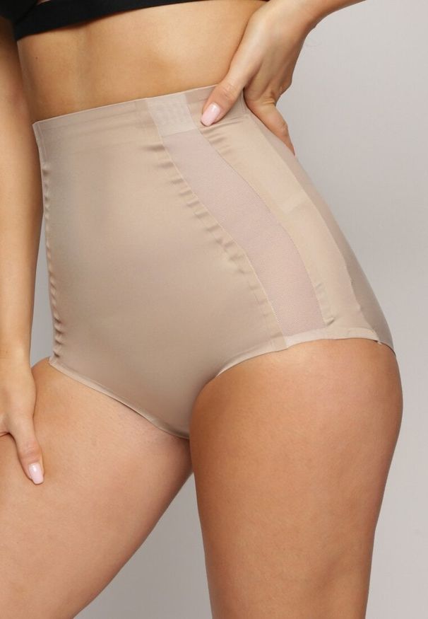 Born2be - Beżowe Modelujące Majtki z Wysokim Stanem i Wstawkami z Siateczki Gabrielina. Stan: podwyższony. Kolor: beżowy
