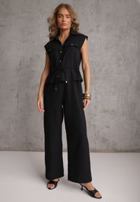 Renee - Czarny Koszulowy Kombinezon Bez Rękawów z Bawełny i Wiskozy z Baskinką Tefnor. Kolor: czarny. Materiał: wiskoza, bawełna. Długość rękawa: bez rękawów. Sezon: lato. Styl: boho #8