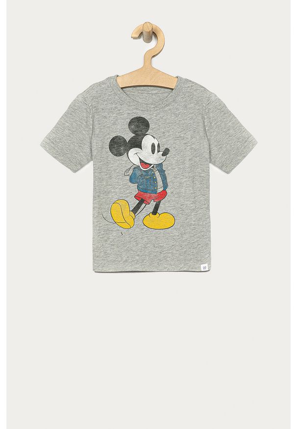 GAP - T-shirt dziecięcy x Disney Mickey Mouse 74-110 cm. Okazja: na co dzień. Kolor: szary. Materiał: bawełna, dzianina. Wzór: motyw z bajki. Styl: casual