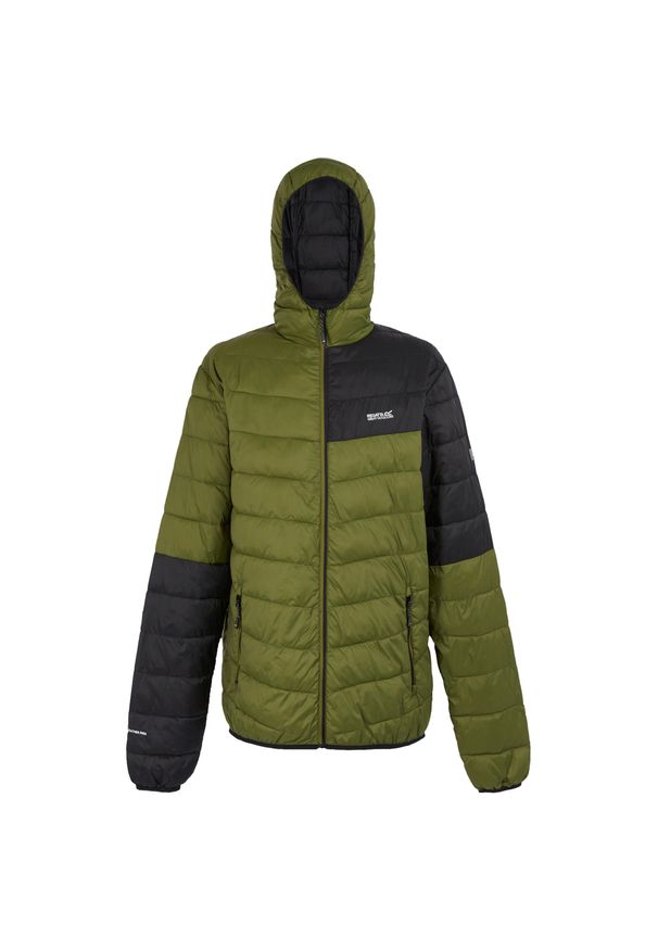 Regatta - Męska Kurtka Hillpack III Hooded Active Padded Jacket. Kolor: czarny, wielokolorowy, zielony. Materiał: puch. Sport: turystyka piesza