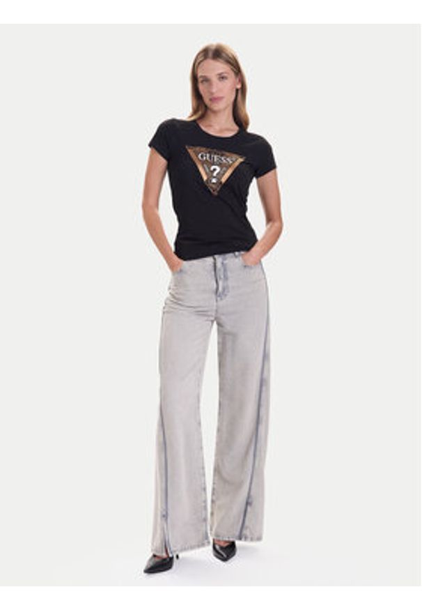 Guess T-Shirt W5BI28 J1314 Czarny Slim Fit. Kolor: czarny. Materiał: bawełna