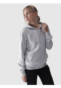 4f - 4F Bluza dresowa rozpinana z kapturem damska - szara XS. Okazja: na co dzień. Typ kołnierza: kaptur. Kolor: szary. Materiał: dresówka. Wzór: gładki, ze splotem. Styl: sportowy, casual