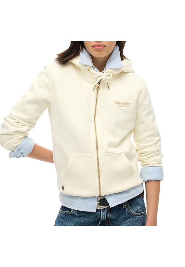 Kobiecą bluzę z kapturem na zamek Superdry Essential. Typ kołnierza: kaptur. Kolor: biały