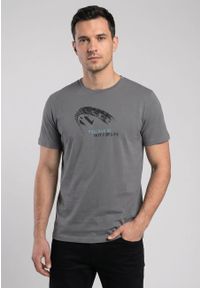 Volcano - T-shirt z printem T-INIT. Okazja: na co dzień. Kolor: szary. Materiał: dzianina, bawełna, materiał. Długość rękawa: krótki rękaw. Długość: krótkie. Wzór: nadruk. Styl: klasyczny, casual #1