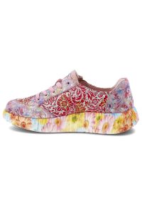 Sneakersy damskie Laura Vita, podwyższona podeszwa z wielokolorowym wzorem na obwodzie oraz perforowane panele na cholewce, różowe, 57 SL26803-57B. Okazja: na co dzień, na spacer, do pracy. Zapięcie: zamek. Kolor: różowy. Szerokość cholewki: normalna. Wzór: kolorowy, aplikacja, kwiaty. Sezon: lato, wiosna. Styl: elegancki, casual #7