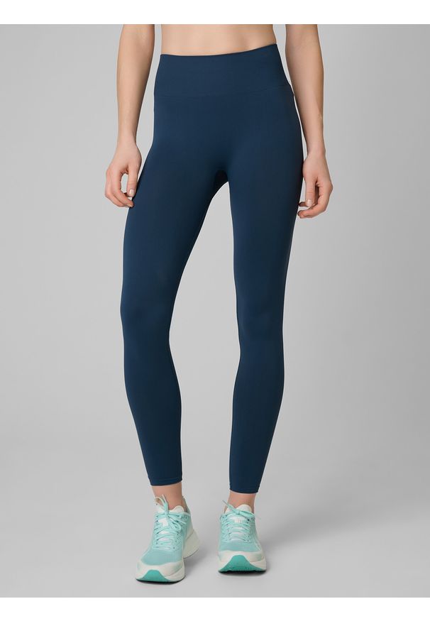 4f - 4F Legginsy treningowe bezszwowe damskie - turkusowe XS/S. Stan: podwyższony. Kolor: turkusowy. Materiał: skóra. Długość: długie. Sport: fitness