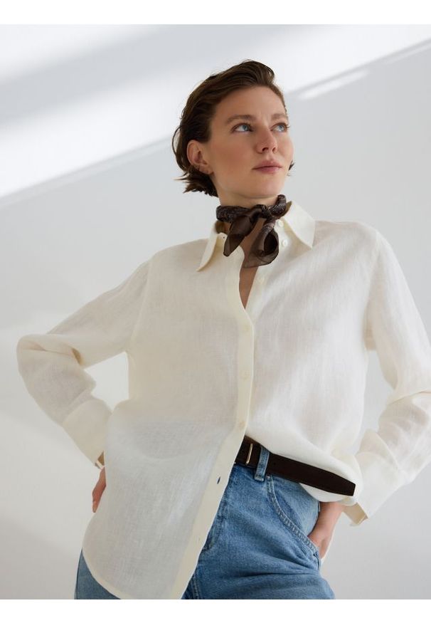 Reserved - Lniana koszula - biały. Kolor: biały. Materiał: len