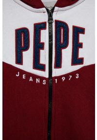 Pepe Jeans Bluza bawełniana dziecięca kolor bordowy z kapturem wzorzysta. Okazja: na co dzień. Typ kołnierza: kaptur. Kolor: czerwony. Materiał: bawełna. Styl: casual