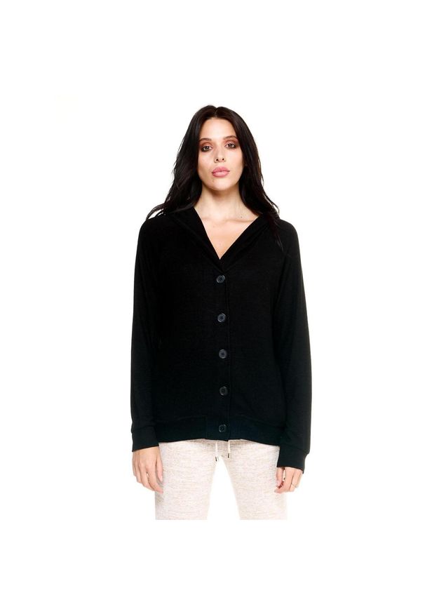 LEONE 1947 APPAREL - Damska bluza z kapturem Leone zapinana na guziki Winter Chic Boxing. Typ kołnierza: kaptur. Kolor: czarny. Materiał: tkanina