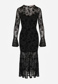 Born2be - Czarna Siateczkowa Sukienka Wieczorowa VICES z Welurowym Wzorem Jilney. Okazja: na randkę. Kolor: czarny. Materiał: welur. Styl: wizytowy #8