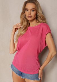 Renee - Fuksjowy Top z Regulacją w Talii i Wiązaniem na Dole z Rozcięciem na Plecach Tiimaelin. Okazja: na co dzień. Kolor: różowy. Materiał: jeans. Styl: sportowy, casual, elegancki, wizytowy