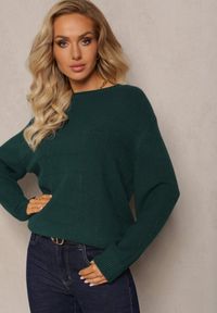 Renee - Ciemnozielony Klasyczny Sweter z Miękkiej Dzianiny Tererise. Kolor: zielony. Materiał: dzianina. Długość rękawa: długi rękaw. Długość: długie. Styl: klasyczny #1