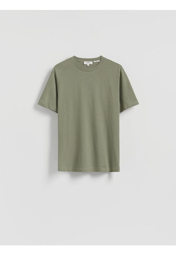 Reserved - T-shirt regular fit z lnem - jasny zielony. Kolor: zielony. Materiał: len