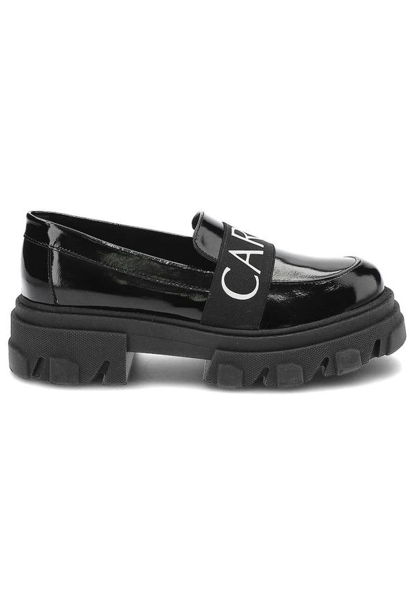 Czarne Półbuty Carinii Modne Skórzane Buty Damskie. Okazja: na co dzień. Kolor: czarny. Materiał: skóra. Styl: elegancki, casual, klasyczny