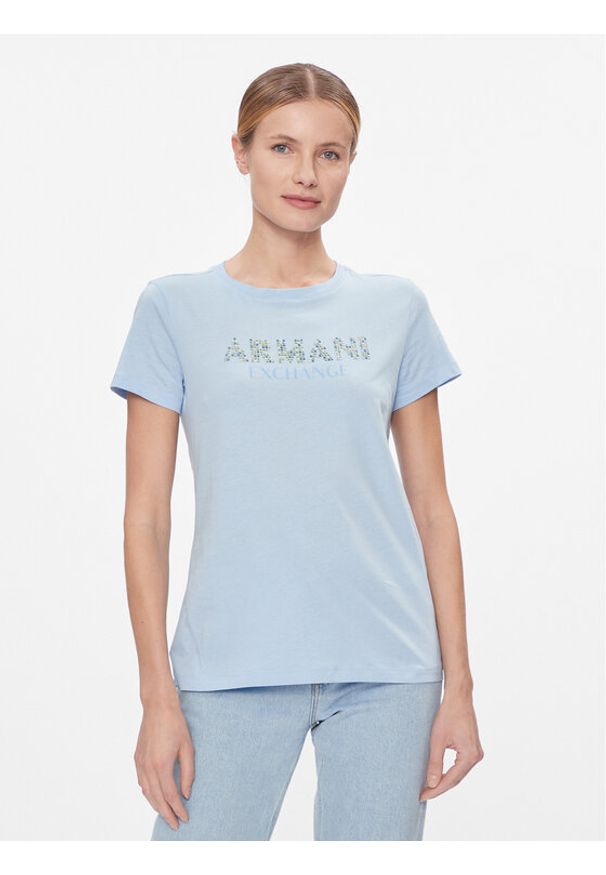 Armani Exchange T-Shirt 3DYT13 YJ8QZ 15DD Błękitny Regular Fit. Kolor: niebieski. Materiał: bawełna