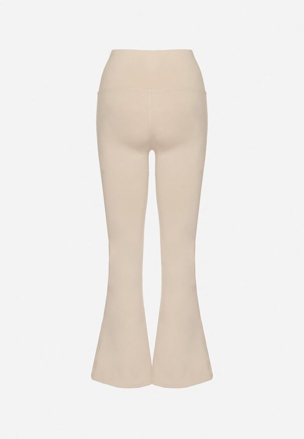 Born2be - Beżowe Spodnie Typu Dzwony z Wysokim Stanem Evelauri. Okazja: na co dzień. Stan: podwyższony. Kolor: beżowy. Styl: casual