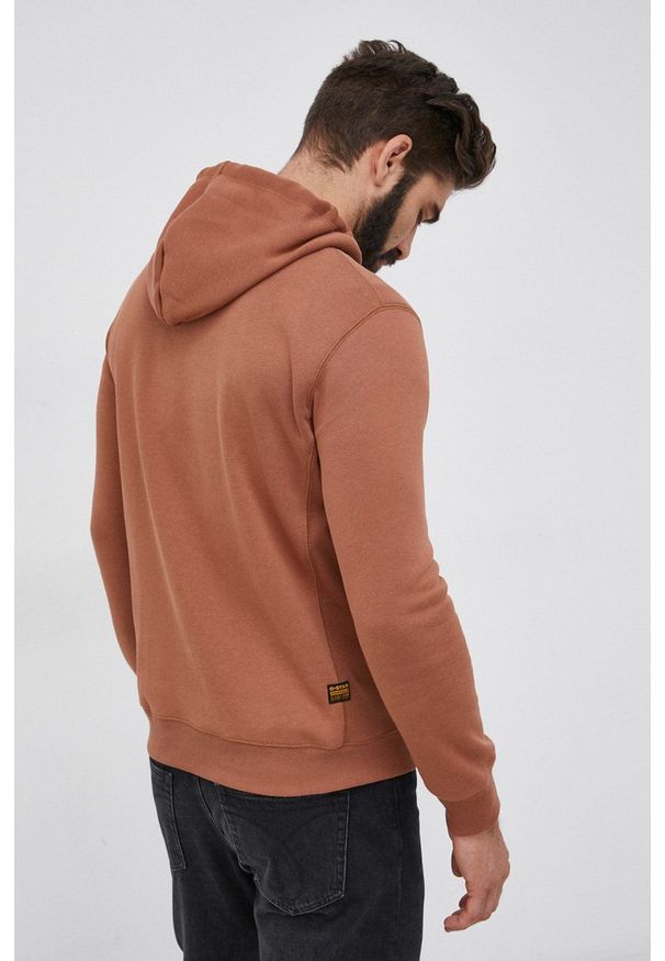 G-Star RAW - G-Star Raw bluza męska kolor brązowy z kapturem gładka. Okazja: na co dzień. Typ kołnierza: kaptur. Kolor: brązowy. Materiał: włókno, materiał, dzianina. Wzór: gładki. Styl: casual