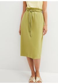 bonprix - Spódnica z dżerseju z wiązanym paskiem. Kolor: zielony. Materiał: jersey #1