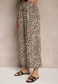 Renee - Czarno-Beżowe Spodnie Wide Leg z Gumką w Talii w Panterkowy Wzór Filanira. Okazja: na co dzień. Kolor: czarny. Styl: elegancki, casual #5