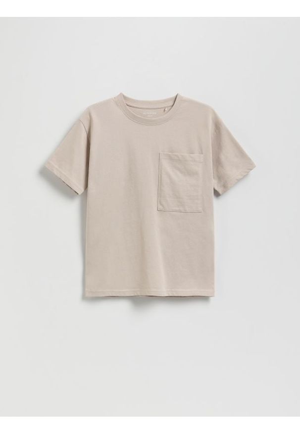 Reserved - Bawełniany t-shirt - kremowy. Kolor: kremowy. Materiał: bawełna