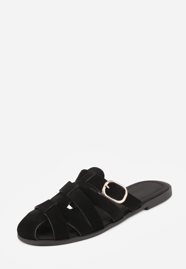 Born2be - Czarne Klapki z Paskami w Stylu Gladiatorek z Klamerką Lorianatea. Okazja: na co dzień. Kolor: czarny. Materiał: jeans. Sezon: lato. Styl: casual