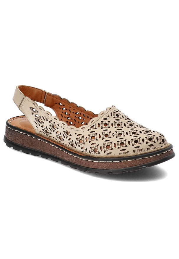 Beżowe Sandały Artiker Skórzane Buty Damskie. Zapięcie: bez zapięcia. Kolor: beżowy. Materiał: skóra. Wzór: ażurowy. Styl: elegancki