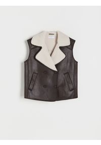 Reserved - Kamizelka z kożuchem - ciemnobrązowy. Kolor: brązowy. Materiał: skóra, materiał #1