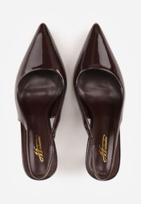 Renee - Brązowe Lakierowane Sandały Szpilki Typu Slingback Ulios. Okazja: na co dzień. Kolor: brązowy. Materiał: lakier. Obcas: na szpilce. Styl: casual, klasyczny, elegancki. Wysokość obcasa: średni #7