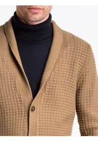 Ombre Clothing - Sweter męski rozpinany E164 - camel - L. Kolor: brązowy. Materiał: akryl. Wzór: ze splotem, aplikacja. Sezon: jesień #5