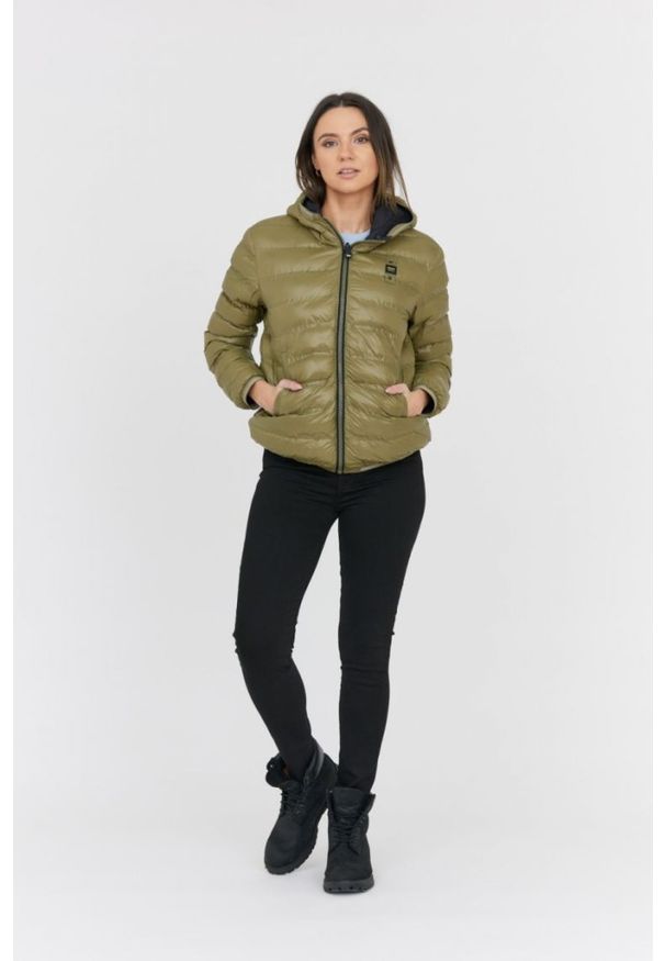 Blauer USA - BLAUER Czarno-zielona damska dwustronna kurtka Stella reversible down jacket, Rozmiar L. Kolor: zielony