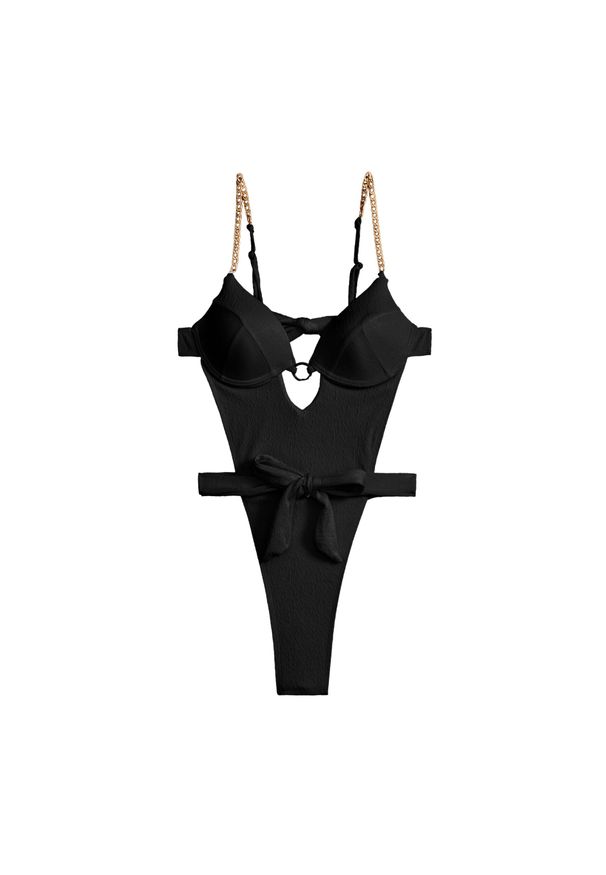 Intica - Strój kąpielowy z łańcuszkami na lato plaża basen Rut. Kolor: czarny. Materiał: materiał