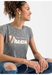 bonprix - Długi T-shirt z mieszanki wiskozy. Kolor: szary. Materiał: wiskoza. Długość: długie. Wzór: napisy. Styl: elegancki #2