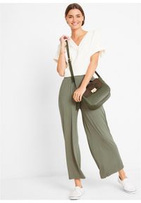 bonprix - Spodnie z dżerseju 7/8, z lejącej mieszanki wiskozy. Kolor: zielony. Materiał: jersey, wiskoza #3