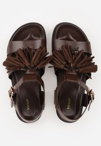 Renee - Ciemnobrązowe Boho Sandały VICES z Ozdobnymi Koralikami i Frędzlami Eluthera. Zapięcie: klamry. Kolor: brązowy. Sezon: lato. Styl: boho #6