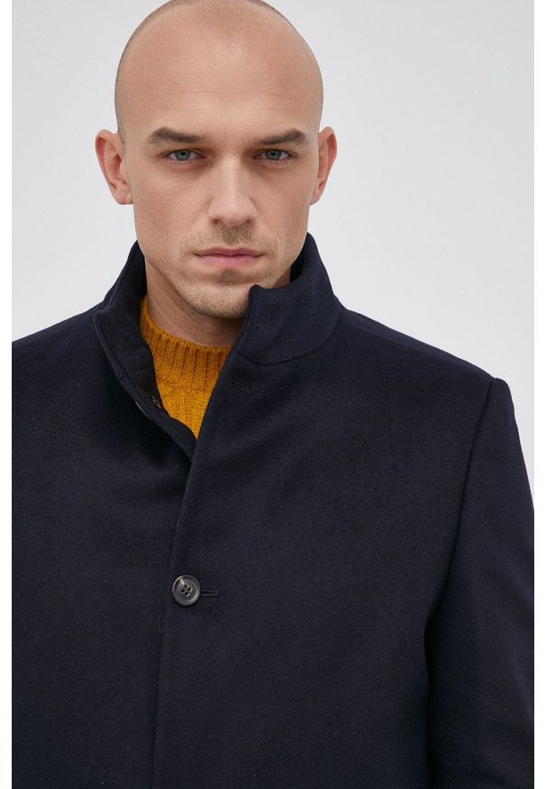 TOMMY HILFIGER - Tommy Hilfiger - Płaszcz wełniany. Okazja: na co dzień. Kolor: niebieski. Materiał: wełna. Wzór: gładki. Styl: casual
