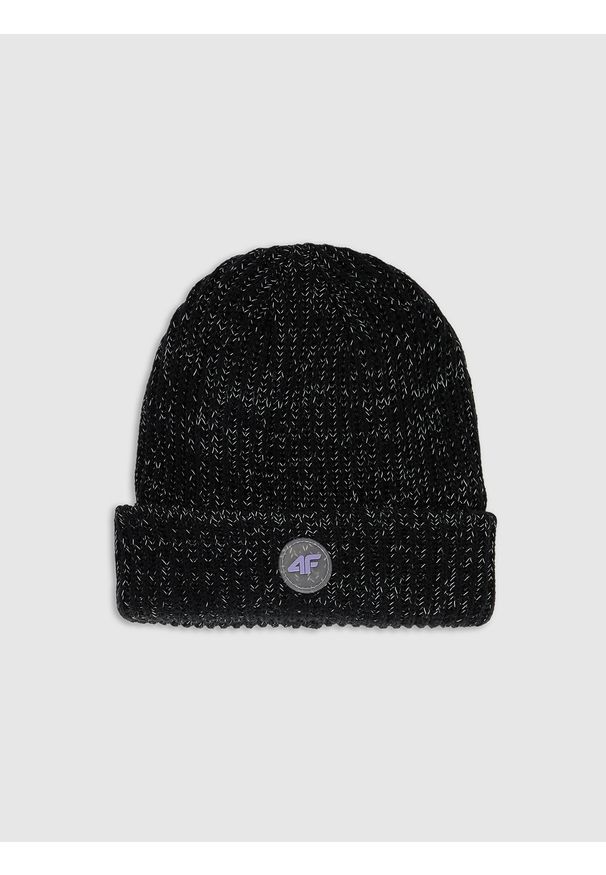 4f - 4F Czapka beanie dziewczęca - czarna Uniwersalny. Kolor: czarny. Materiał: syntetyk. Sezon: zima. Styl: klasyczny, casual