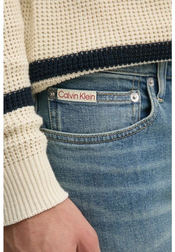 Calvin Klein - CALVIN KLEIN Błękitne męskie jeansy Slim, Rozmiar 33/34. Okazja: na co dzień. Kolor: niebieski. Styl: casual