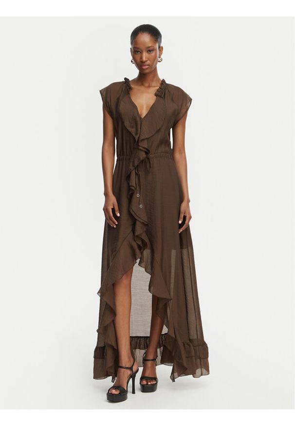 Guess Sukienka koktajlowa W6GK87 W2111 Brązowy ciemny Regular Fit. Kolor: brązowy. Materiał: lyocell, wiskoza. Styl: wizytowy