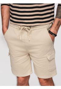 Ombre Clothing - Spodenki męskie bawełniane cargo z elastycznym pasem – beżowe V3 - Rozmiar: XL. Okazja: na co dzień. Kolor: beżowy. Materiał: bawełna. Sezon: lato. Styl: casual #1