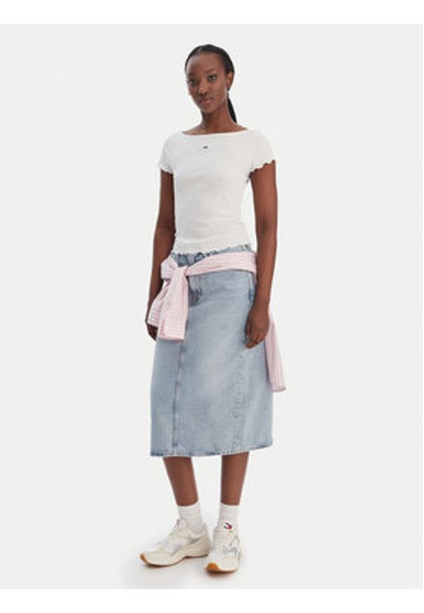 Tommy Jeans T-Shirt Lettuce Edge DW0DW22460 Écru Slim Fit. Kolor: kremowy. Materiał: bawełna