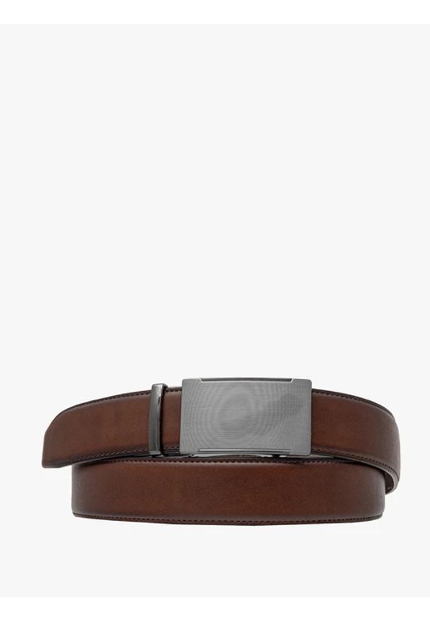 Ryłko - Ciemnobrązowy pasek męski. Kolor: brązowy. Materiał: skóra. Styl: street