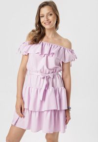 Born2be - Jasnofioletowa Sukienka Neritina. Kolor: fioletowy. Materiał: materiał. Długość rękawa: krótki rękaw. Długość: mini #1