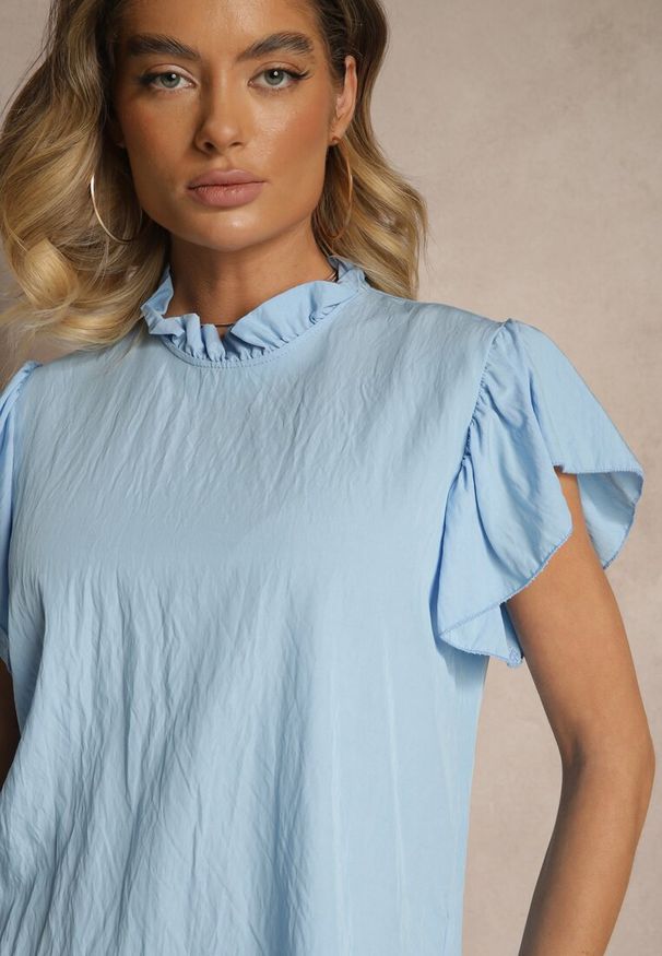 Renee - Niebieska Bluzka z Wiskozą i Falbankami Greloiti. Okazja: na co dzień. Typ kołnierza: kołnierz z falbankami. Kolor: niebieski. Materiał: wiskoza. Styl: klasyczny, casual
