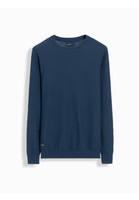 Ombre Clothing - Męski sweter RELAXED FIT z dzianiny o diamentowym splocie – granatowy V2 - Rozmiar: L. Okazja: na co dzień. Kolor: niebieski. Materiał: dzianina. Wzór: ze splotem. Styl: klasyczny, casual
