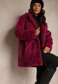 Renee - Fioletowy Futrzany Płaszcz Jednorzędowy z Podszewką i Kieszeniami Daithianne. Kolor: fioletowy. Materiał: futro. Styl: elegancki #4